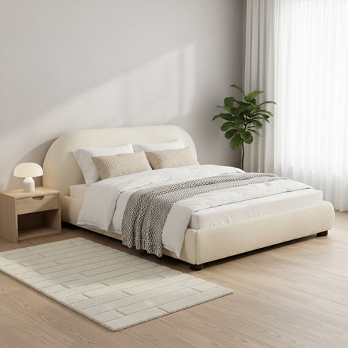 Harriet Boucle Platform Bed with Wood Legs