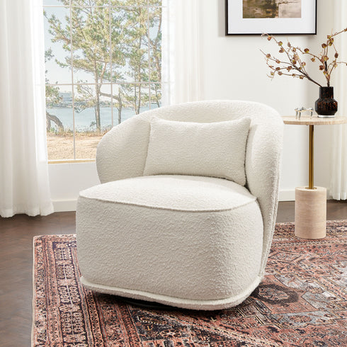 Laura Bouclé Swivel Barrel Chair - Cream Modern Swivel Chair | Swivel Accent Chairs | Kinwell Furniture | Swivel Armchairs