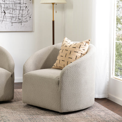 Susie Bouclé Swivel Barrel Chair - Cozy Swivel Chair | Swivel Armchairs | Kinwell Furniture | Living Room Swivel Chairs