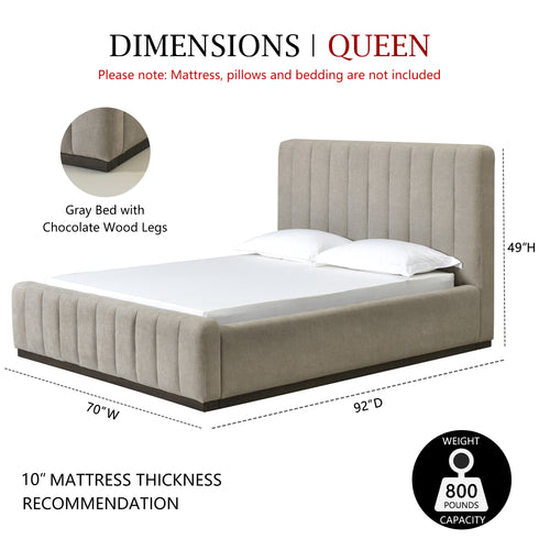 Agnes Linen Platform Bed - Beige / Gray Upholstered Bed | Queen & King Platform Beds | Kinwell Furniture | Modern Linen Bed Frames