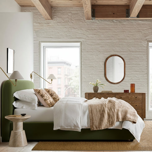 Harriet Vevlet Platform Bed with Wood Legs