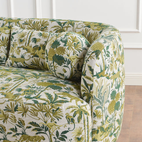 Ashlie Embroidered Fabric Loveseat – Jungle Animal Print Loveseat Sofa | Modern Upholstered Loveseat | Embroidered Fabric Loveseat Sofa | Kinwell Furniture | Two-Seater Accent Sofa | Embroidered Fabric Couch | Living Room Loveseat | Statement Loveseat Sofa
