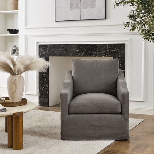 Charles Slipcover Swivel Barrel Chair – Slate Gray Modern Swivel Chair | Slipcover Swivel Chairs | Kinwell Furniture | Swivel Armchairs