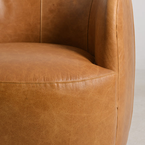 Ashlie Leather Swivel Barrel Chair - Camel Modern Swivel Chair | Swivel Accent Chairs | Kinwell Furniture | Swivel Armchairs