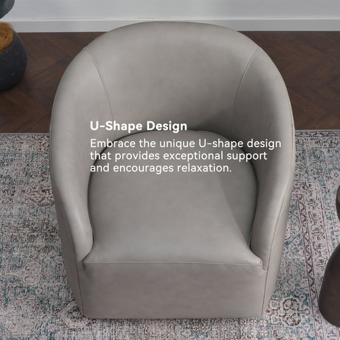 Susie Leather Swivel Barrel Chair - Gray Modern Swivel Chair | Swivel Accent Chairs | Kinwell Furniture | Swivel Armchairs