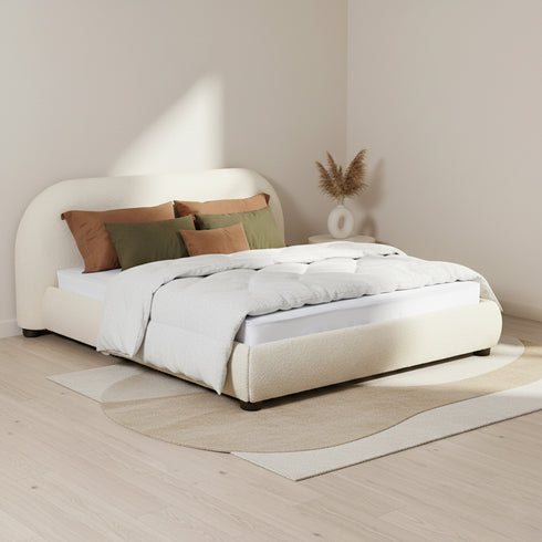 Harriet Boucle Platform Bed with Wood Legs