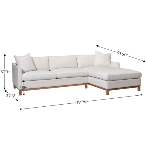 Cream Goose Down Sectional Sofa | L-Shape Down Filled Sectional with Chaise | Cream Upholstered Sectional Sofa | Modern Cream Sectional Couch | Soft Down Sectional Sofa
