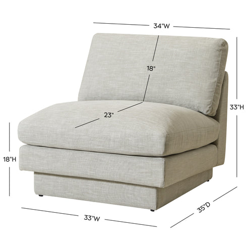 Linen Blend Down Feather Upholstered Accent Chair – Light Gray Modern Armless Slipper Chair | Plush Goose Down Filled Lounge Chair with Removable Cushions | Kinwell Furniture | Extra Wide Accent Chair