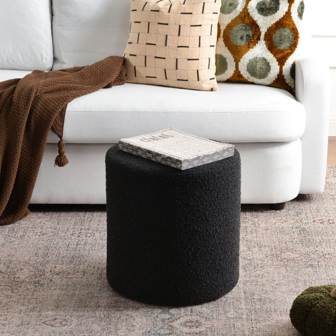 Elof Bouclé Ottoman - 18" Dx 18" W x 18" H Fabric Ottoman | Decorative Ottoman | Kinwell Furniture | Modern Ottoman Furniture