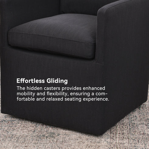 Sean Performance Dining Chair with Casters - Black Upholstered Dining Chair | Modern Dining Chairs | Kinwell Furniture | Performance Fabric Dining Chairs