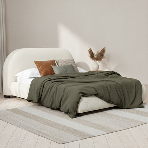 Harriet Boucle Platform Bed with Wood Legs