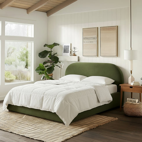 Harriet Vevlet Platform Bed with Wood Legs