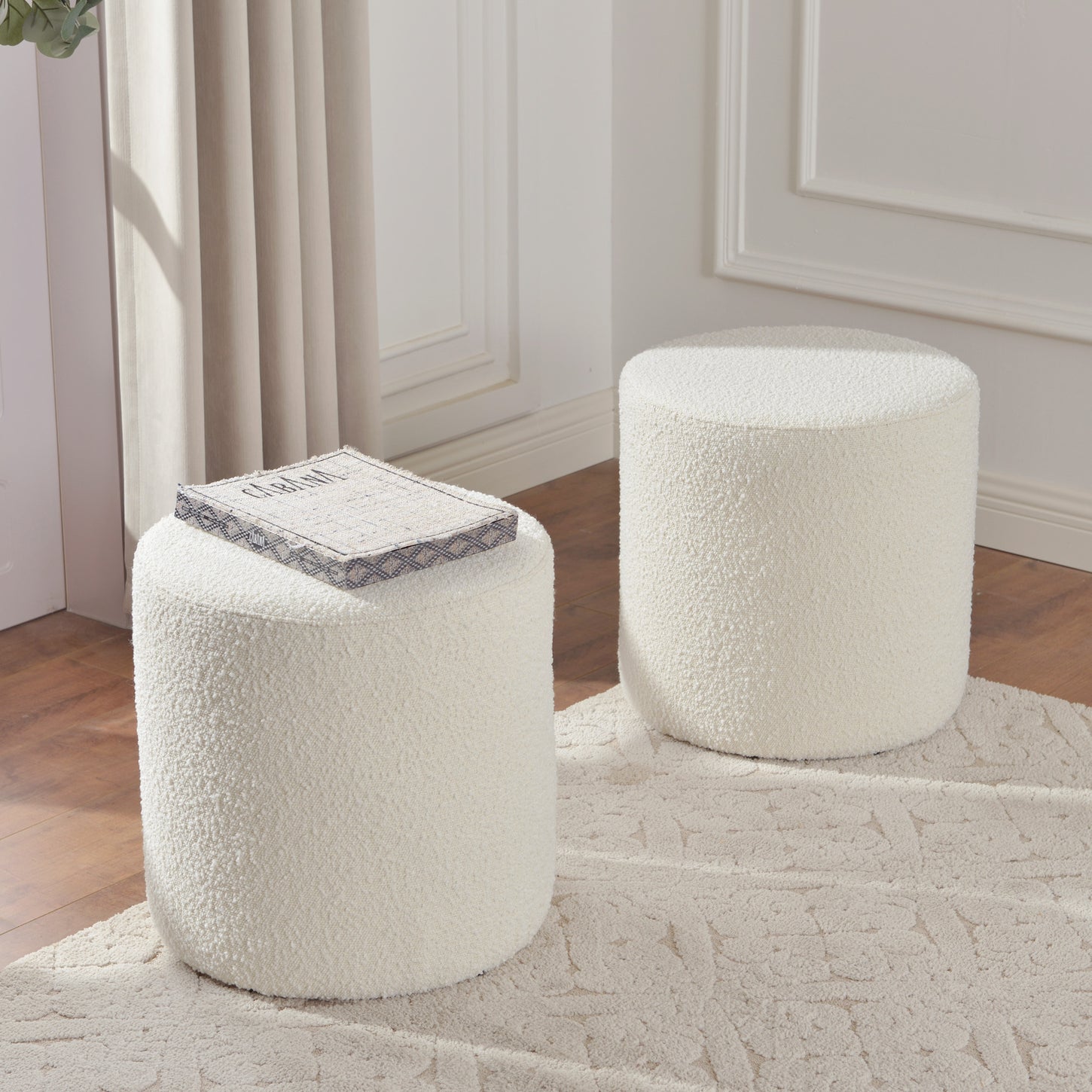 Elof Bouclé Ottoman - Stylish Ottoman | Living Room Pouf | Kinwell Furniture | Modern Ottomans