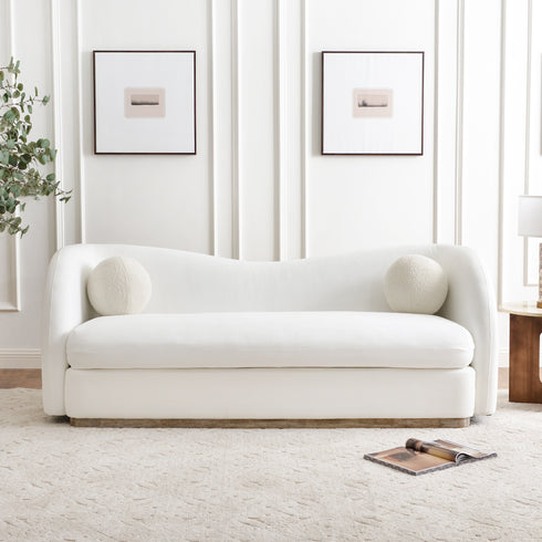 Samuel Premium Fabric Curved Sofa in White – 3 Seater Sofa | Three Seater Couch | Modern Curved Sofa | Kinwell Furniture