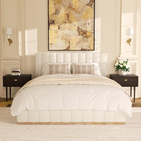 Agnes Bouclé Bed Frame with Headboard-White Modern Bed Frame | Platform Beds | Kinwell Furniture | Bedroom Bed Headboard