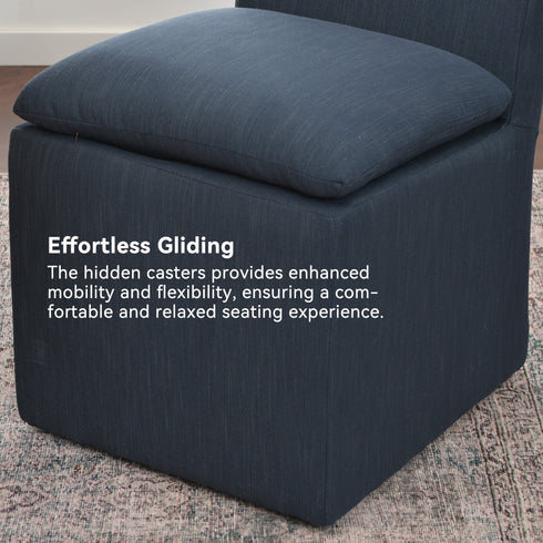 Diane Performance Dining Side Chair with Casters - Fully Upholstered Dining Chair | Dining Chairs with Wheels | Kinwell Furniture | Most Comfortable Dining Chairs