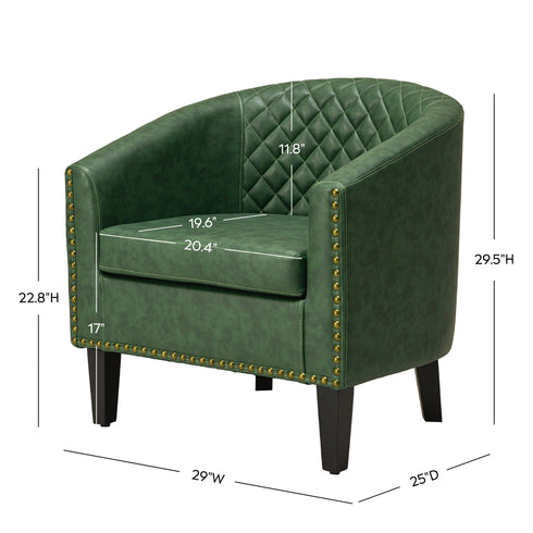 Logan Faux Leather Tufted Club Chair - Green Accent Chair | Decorative Accent Chairs | Kinwell Furniture | Modern Accent Chairs