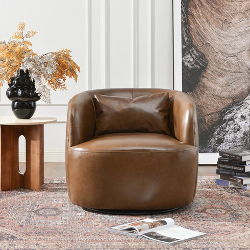 Ashlie Leather Swivel Barrel Chair