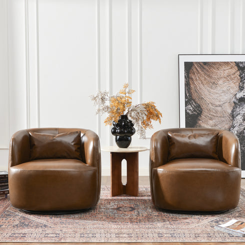 Ashlie Leather Swivel Barrel Chair
