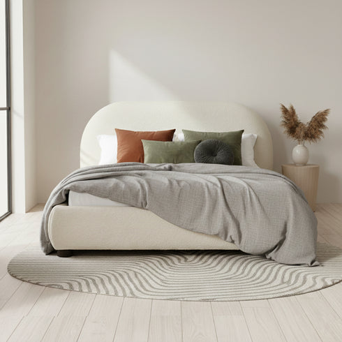 Harriet Boucle Platform Bed with Wood Legs