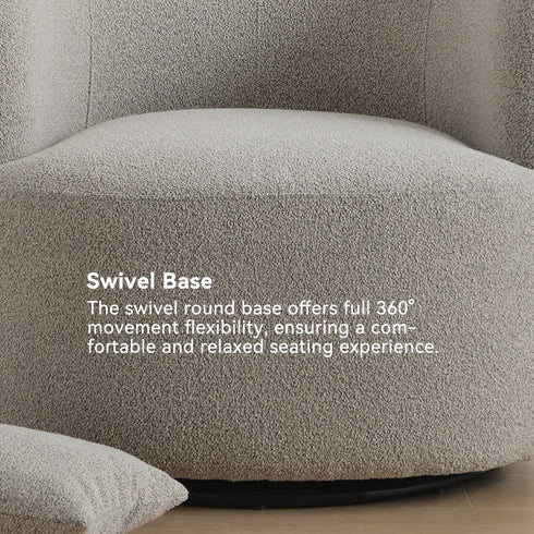 Ashlie Bouclé Swivel Barrel Chair - Taupe Modern Swivel Chair | Swivel Accent Chairs | Kinwell Furniture | Swivel Armchairs