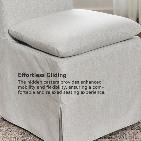 Diane Slipcover Performance Dining Chair with Casters - Light Gray Upholstered Dining Chair | Modern Dining Chairs | Kinwell Furniture | Performance Fabric Dining Chairs