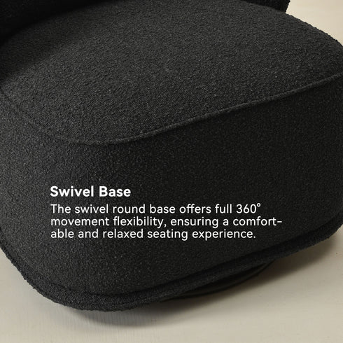 Laura Bouclé Swivel Barrel Chair - Black Swivel Accent Chair | Living Room Swivel Chairs | Kinwell Furniture | Best Swivel Chairs