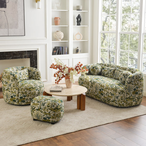 Ashlie Embroidered Fabric Loveseat – Jungle Animal Print Loveseat Sofa | Modern Upholstered Loveseat | Embroidered Fabric Loveseat Sofa | Kinwell Furniture | Two-Seater Accent Sofa | Embroidered Fabric Couch | Living Room Loveseat | Statement Loveseat Sofa