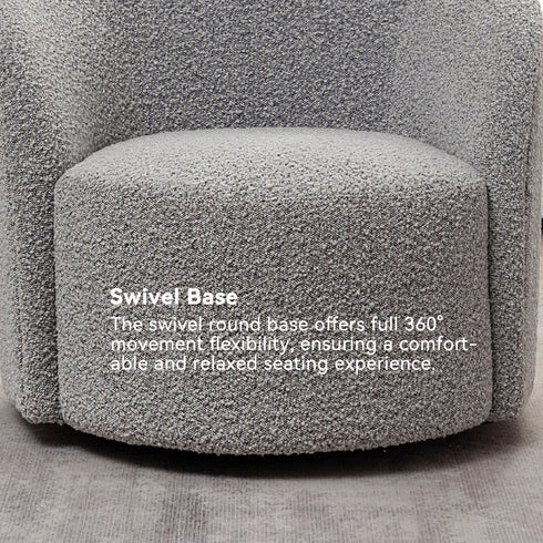 Everitte Bouclé Swivel Barrel Chair - Black and White Accent Swivel Chair | Swivel Chairs for Living Rooms | Kinwell Furniture | Top Swivel Chairs