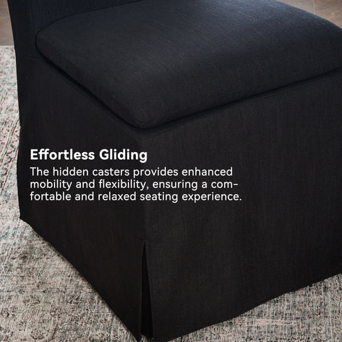 Diane Slipcover Performance Dining Chair with Casters - Black Upholstered Dining Chair | Modern Dining Chairs | Kinwell Furniture | Performance Fabric Dining Chairs