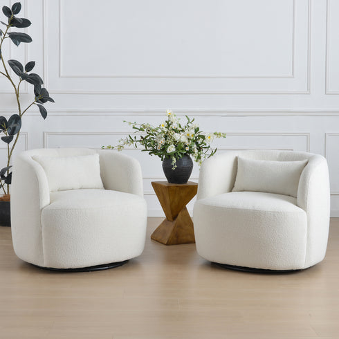 Ashlie Bouclé Swivel Barrel Chair - Beige Modern Swivel Chair | Swivel Accent Chairs | Kinwell Furniture | Swivel Armchairs