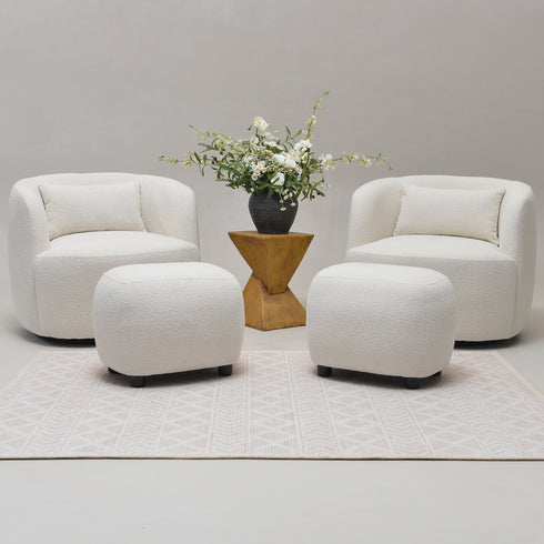 Ashlie Bouclé Swivel Barrel Chair - Beige Modern Swivel Chair | Swivel Accent Chairs | Kinwell Furniture | Swivel Armchairs