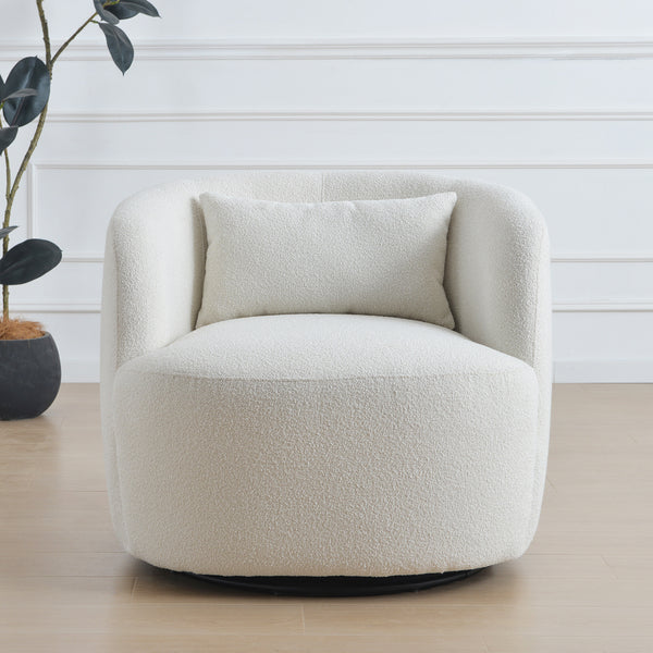 Ashlie Bouclé Swivel Barrel Chair - Beige Modern Swivel Chair | Swivel Accent Chairs | Kinwell Furniture | Swivel Armchairs