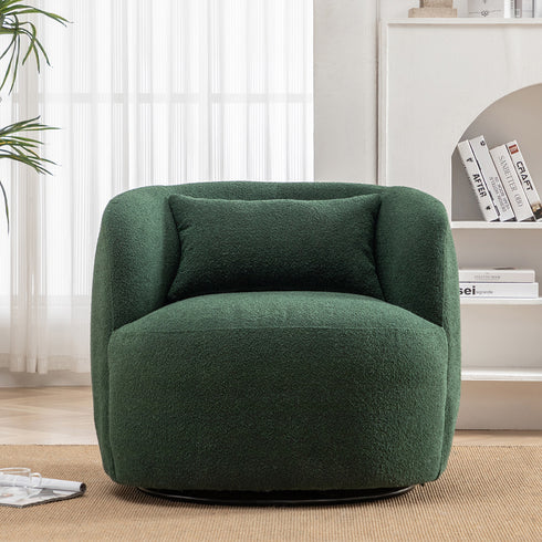 Ashlie Bouclé Swivel Barrel Chair - Green Modern Swivel Chair | Swivel Accent Chairs | Kinwell Furniture | Swivel Armchairs