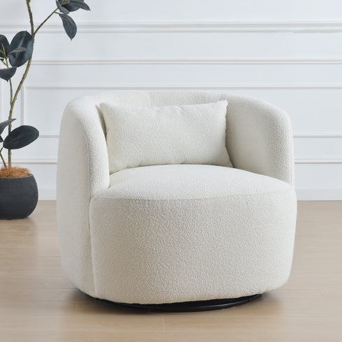 Ashlie Bouclé Swivel Barrel Chair - Comfortable Swivel Chair | Modern Swivel Chairs | Kinwell Furniture | Modern Swivel Chairs