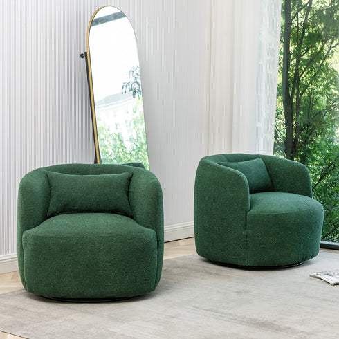 Ashlie Bouclé Swivel Barrel Chair - Green Modern Swivel Chair | Swivel Accent Chairs | Kinwell Furniture | Swivel Armchairs