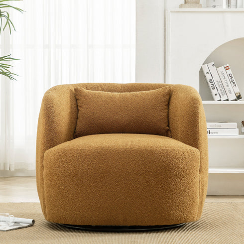Ashlie Bouclé Swivel Barrel Chair - Brown Modern Swivel Chair | Swivel Accent Chairs | Kinwell Furniture | Swivel Armchairs