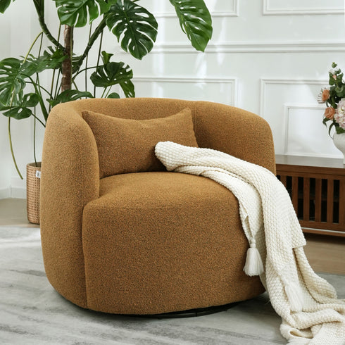 Ashlie Bouclé Swivel Barrel Chair - Cozy Swivel Chair | Swivel Armchairs | Kinwell Furniture | Living Room Swivel Chairs