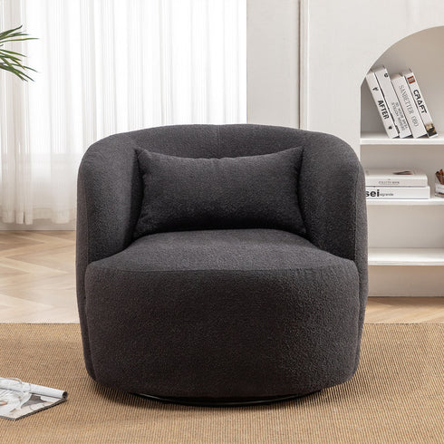Ashlie Bouclé Swivel Barrel Chair - Dark Gray Modern Swivel Chair | Swivel Accent Chairs | Kinwell Furniture | Swivel Armchairs
