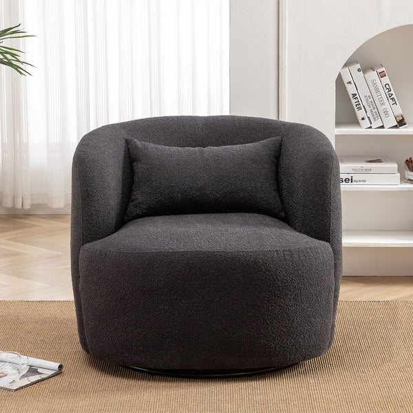 Ashlie Bouclé Swivel Barrel Chair - Dark Gray Modern Swivel Chair | Swivel Accent Chairs | Kinwell Furniture | Swivel Armchairs