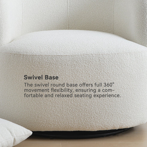 Ashlie Bouclé Swivel Barrel Chair - Swivel Spinning Chair | Chairs That Spin | Kinwell Furniture | Comfortable Swivel Chairs
