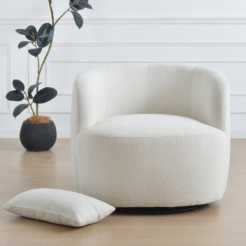 Ashlie Bouclé Swivel Barrel Chair - Accent Swivel Chair | Swivel Chairs for Living Rooms | Kinwell Furniture | Top Swivel Chairs