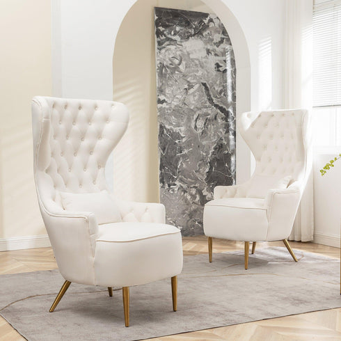 Letitia Velvet Wingback Accent Chair - Cream Top Rated Accent Chair | Accent Sitting Chairs | Kinwell Furniture | Modern Sitting Room Chairs