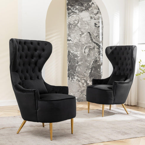 Letitia Velvet Wingback Accent Chair - Black Accent Chair | Decorative Accent Chairs | Kinwell Furniture | Modern Accent Chairs