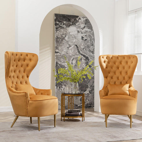 Letitia Velvet Wingback Accent Chair - Comfortable Accent Chair | Side Chairs for Living Room | Kinwell Furniture | Oversize Accent Chairs & Large Accent Chairs