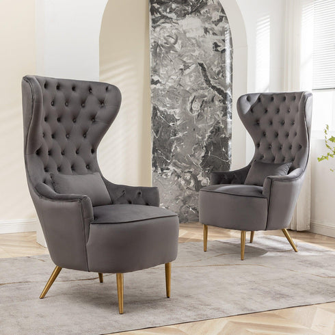 Letitia Velvet Wingback Accent Chair - Gray Accent Chair | Decorative Accent Chairs | Kinwell Furniture | Modern Accent Chairs