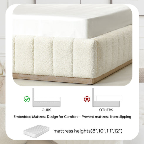 Agnes Bouclé Bed Frame with Headboard-White Modern Bed Frame | Platform Beds | Kinwell Furniture | Bedroom Bed Headboard