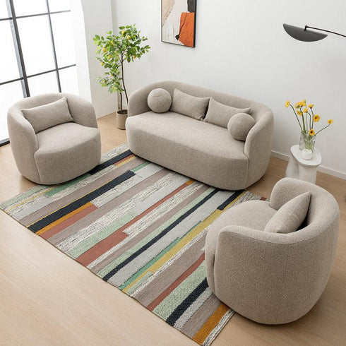 Ashlie Bouclé Loveseat | Taupe Loveseat | Kinwell Furniture | Super Comfy Loveseats & Modern Curved Loveseats