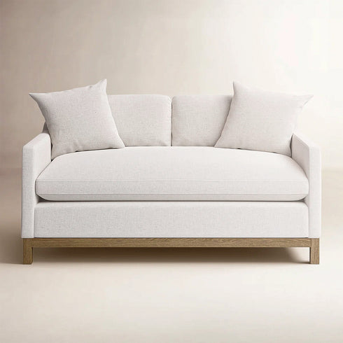 Goose Down Feathers Upholstered Loveseat – Cream Square Arm 2-Seater Sofa | Plush Feather-Filled Loveseat | Kinwell Furniture | Cloud-Soft, Timeless Design