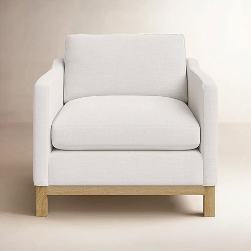 Goose Down Feathers Upholstered Armchair – Cream Square Arm Accent Chair | Plush Feather-Filled Chair | Kinwell Furniture | Cloud-Soft, Timeless Design